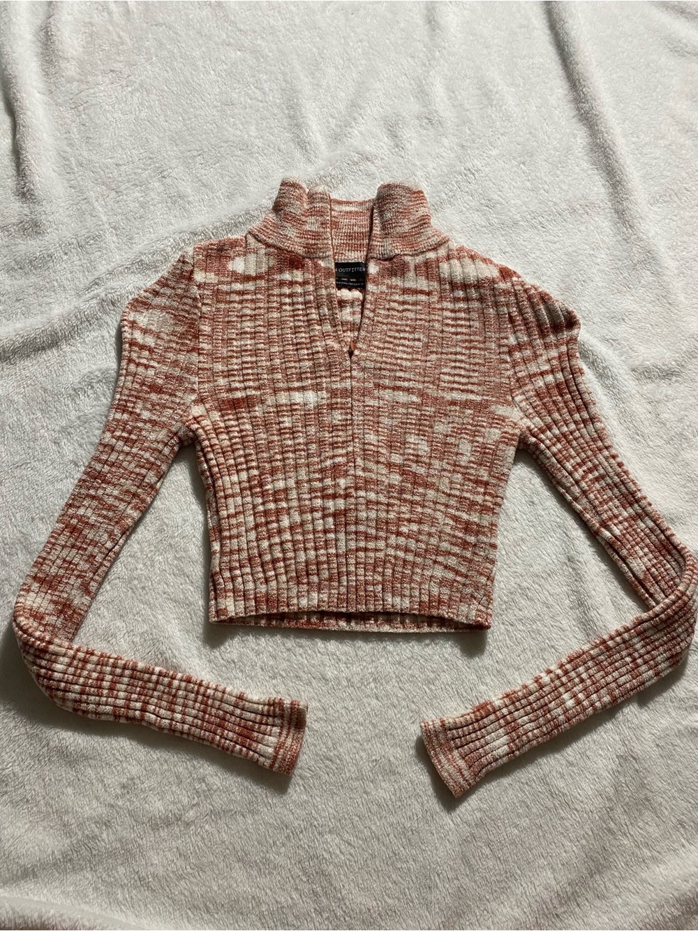 Urban Outfitters Marled Rust and Cream Zip Mock Neck Sweater